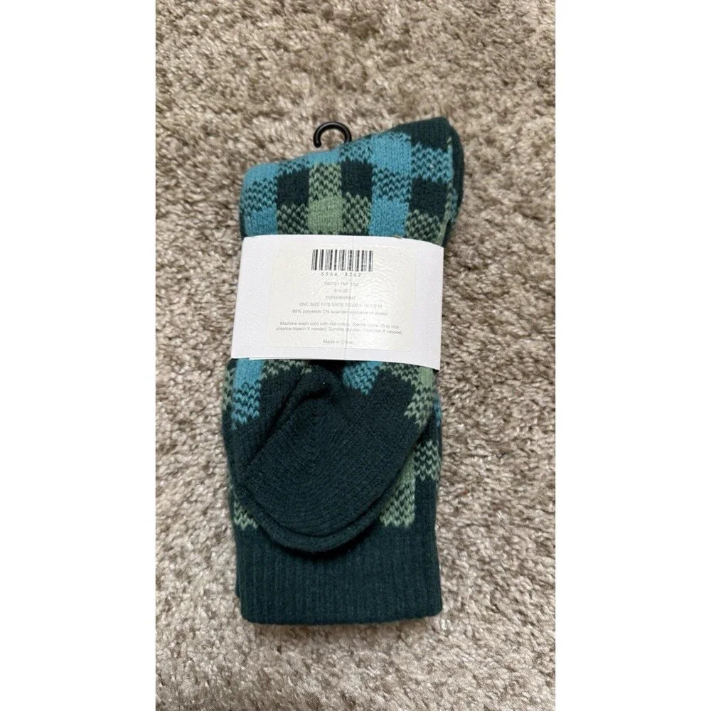 NEW J Jill Chenille Plaid Crew Socks Green And Blue Women One Size